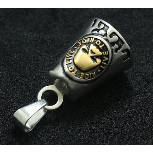 Unisex 316L Stainlesss Steel Frosted RIDE TO LIVE-LIVE TO RIDE Flaming Rider Skull Pendant