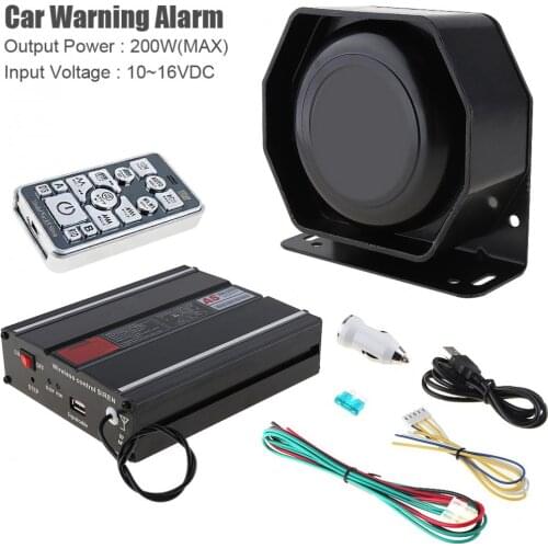 Weather-proof 12V 200W 18 Tone Car Warning Alarm Police Siren Horn PA Speaker with MIC System and Wireless Remote Control