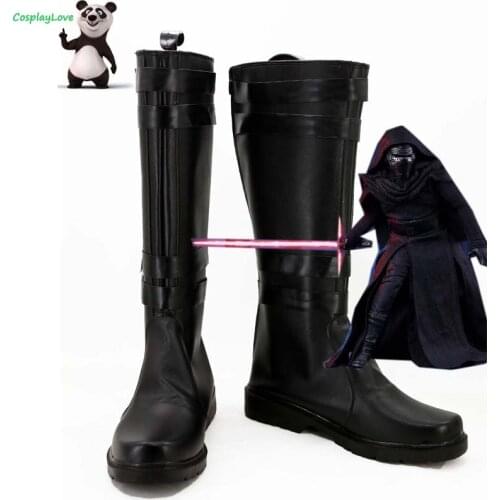 VII The Force Awakens Kylo Ren Black Shoes Cosplay Long Boots Leather CosplayLove For Halloween