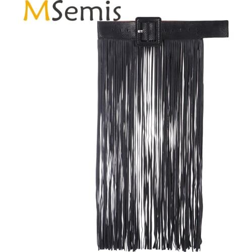 Women Long Fringe Waist Belt Sexy PU Leather Waist Belt Skirt Punk Retro Wild Snakeskin Girdle with Buckle Clubwear Rave Costume