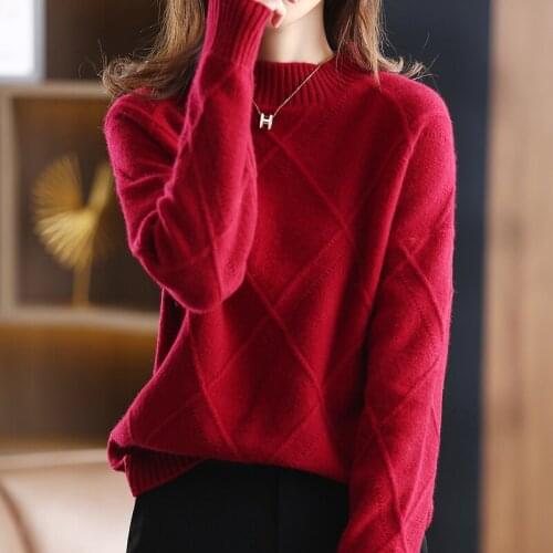 Autumn and winter New style 100% Pure Wool Cashmere Sweater Women half-high O-neck pullover fashion loose knit top women jacket