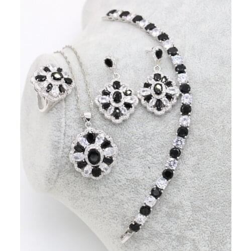 XUTAAYI Black Earrings 925 Silver Wedding Jewelry Sets For Women Bracelet Rings Bridal Pendant Necklace Set