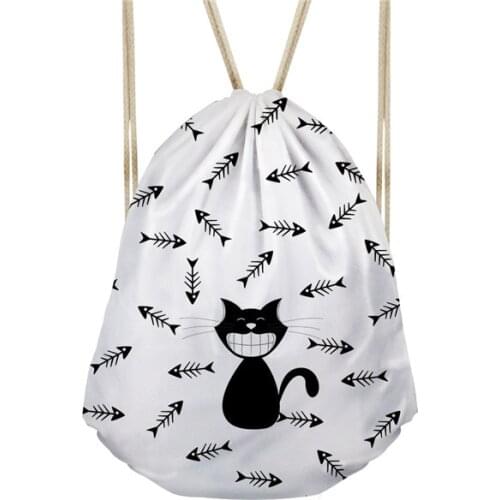 Noisydesigns Animal Black Cats Puzzle Women Drawstring Backpack Pocket Pussy Beach Bags Backpack Feminine Backpacks