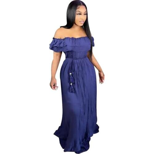 Cascading Ruffles Spliced Fit and Flare Dress Women Off The Shoulder Backless Holiday Vestidos Summer High Waist Vacation Dress