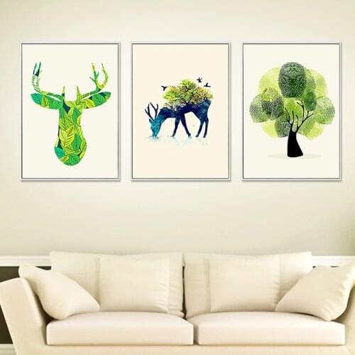 Animal Elk Thumb Deer Tree Minimalism Art Canvas Poster Print Painting Picture Modern Home Wall Decor No Frame Free Shipping