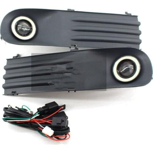 1Pair Front Bumper Fog Light Angel Eyes Wiring Harness Daytime Running Light Plastic Black Kit for VW transporter T5 2003-2009