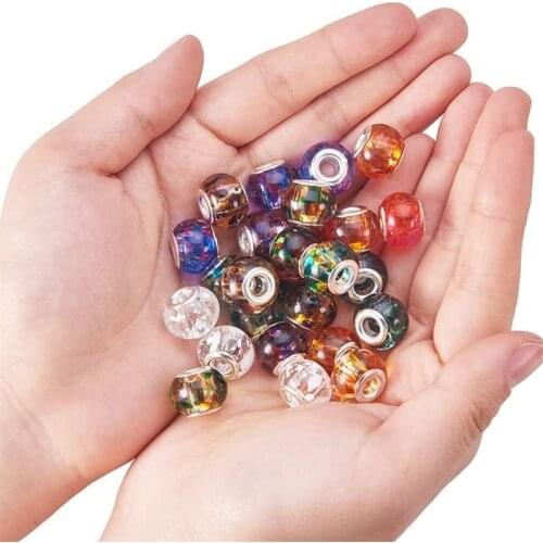 10Pcs Big Hole Clear Flower Glass Beads Bulk European Murano Spacer Charms Fit Pandora Bracelet for Jewelry Making Kit DIY Gift