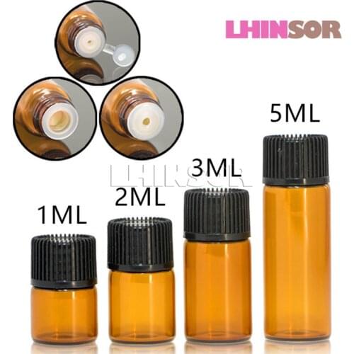 50pcs/lot 1ml 2ml 3ml 5ml Empty Essential Oil Doterra Refillable BottlesAmber Glass Bottle Jars Vials with Pipette