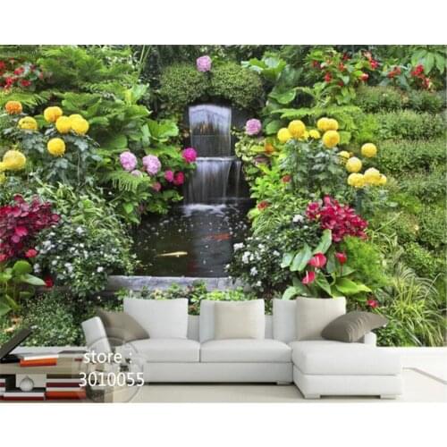 Beibehang Suitable for indoor 3d wallpaper silk cloth fresh seductive garden waterfall fountain mural background papel de parede