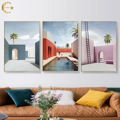 Abstract Colorful Geometric Door Tree Landscape Art Canvas Painting Nordic Print Posters Wall Picture for Living Room Decor