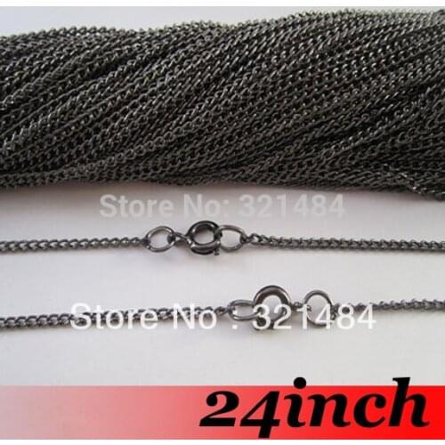 Free Ship! 100piece 2mm 24'' Gunmetal black Curb Metal Link Chain Necklace with Spring Clasp Findings For Pendant Jewelry