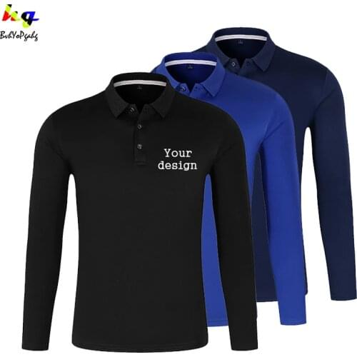 Customized Logo Long Sleeve Polo Shirt Printed Logo Picture Text Team Name Mens and Womens Casual Top