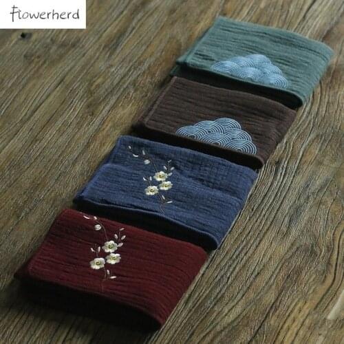 Embroidered Tea Towel Tea Napkin Kung Fu Tea Set Tea Cloth Cotton Linen Japanese Thickened Zen Teaware