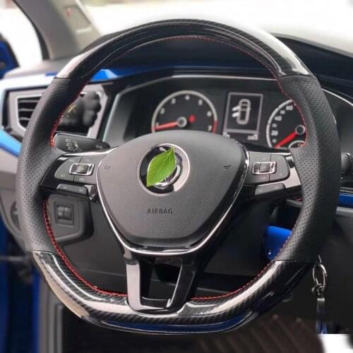 Carbon Fiber & Suede Leather Yellow Thread Steering Wheel Hand Sewing Cover Wrap Cover For Volkswagen Golf 7 Mk7 Passat B8