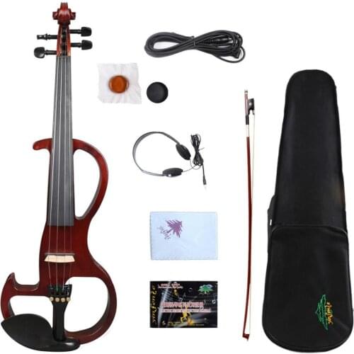 Yinfente Brown 4/4 Electric Silent Violin Solid wood Free Case+Bow Rosin#EV2