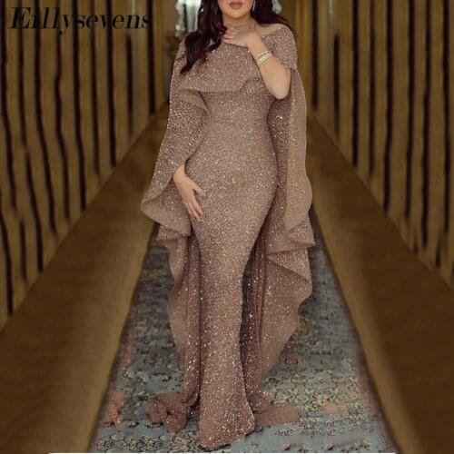 Sequin Party Dress Sexy Solid Sequined Long Dress Long Full With Cloak Luxury Dress 2020 Glitter Tunic Evening Party Dress