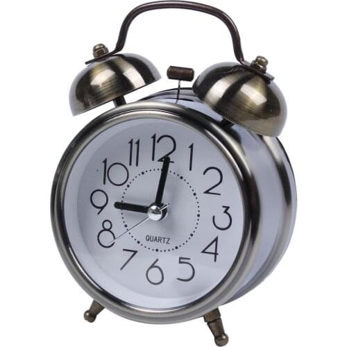 Classic Retro Silent Non Ticking Quartz Double Twin Bell Alarm Clock Movement Bedside WIth Night Light And Loud Alarm Battery