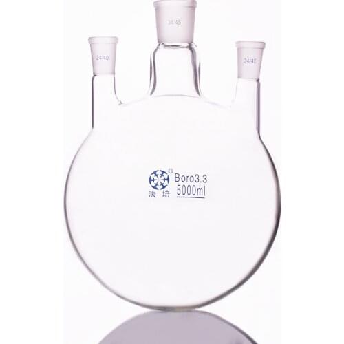 Three-necked flask straight shape,with three necks standard ground mouth,Capacity 5000ml,Middle joint 34/45,lateral joint 24/40