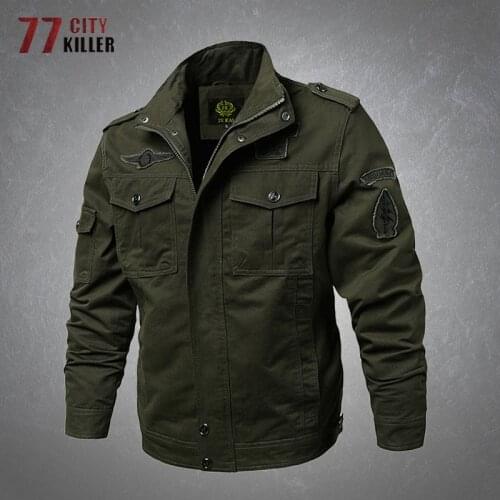 Mens Cotton Cargo Jackets Military Men Multiple Pockets Zippers Stand Collar Clothes Tactical Commute Jackets Male Big Size 6XL