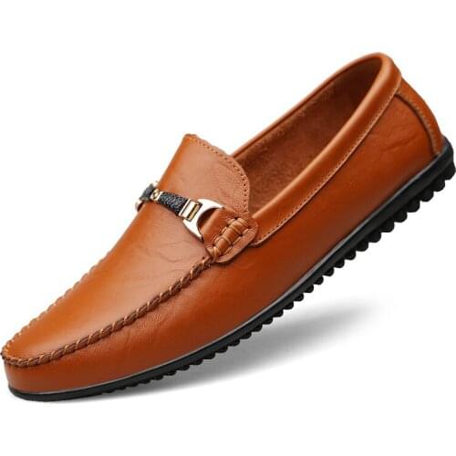 Men Casual Shoes Summer Genuine Leather Men Loafers Moccasins Slip On Mens Flats Breathable Male Driving Shoes New