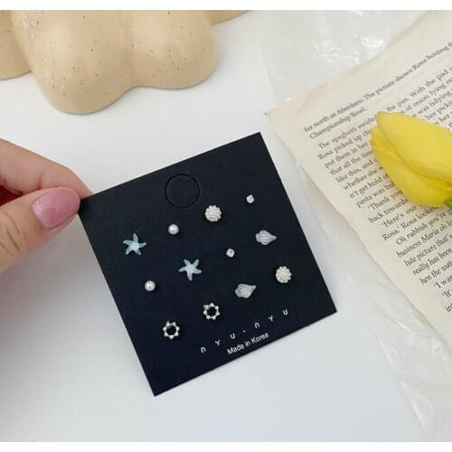 S925 Earring Set Combination Female Starfish Conch Girl Super Fairy Fashion Exquisite Small Earring Trend