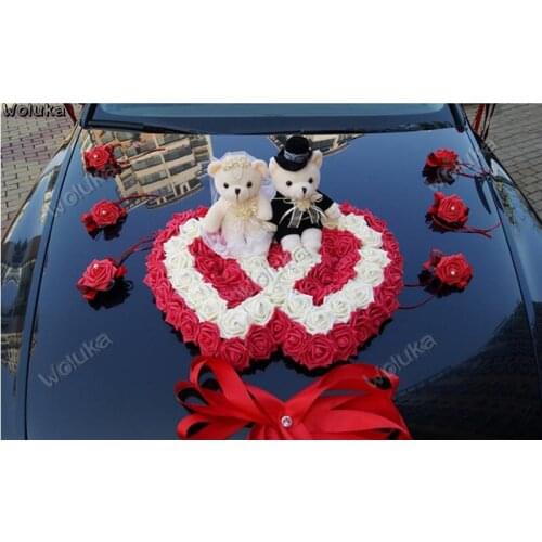 Car wedding car decoration set cartoon double heart plate simulation flower wedding wedding head flower wedding doll CD50 Q03