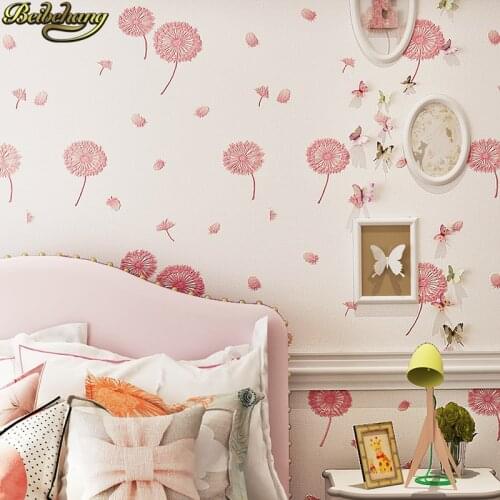 Beibehang Korean dandelion pink wallpaper bedroom modern stripes wallpaper for kids room living room home improvement flooring