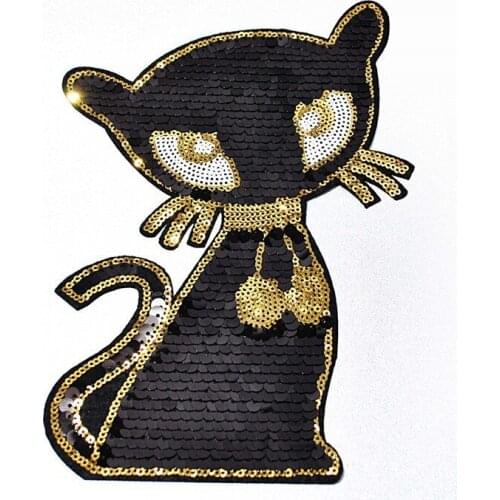 Sequin Black cat patch sequins embroidered iron on patches stickers clothes accessories T-shirt sweater decorated patch