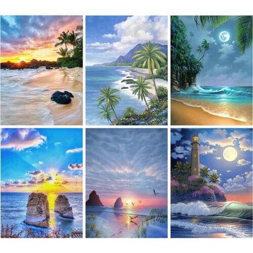 Seaside Scenery 5D Diy Full Square and Round Diamond Painting Embroidery Cross Stitch Kit Wall Art Club Home Bedroom Decor