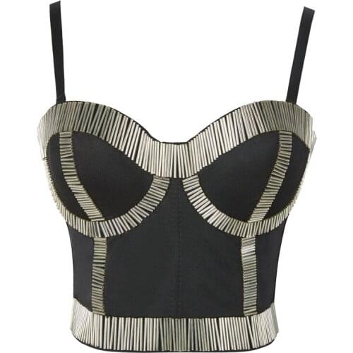 Sexy bustiers corsets top sequin music festival Gold tube stage performance costume KTV vocal concert chest shapewear nightclub