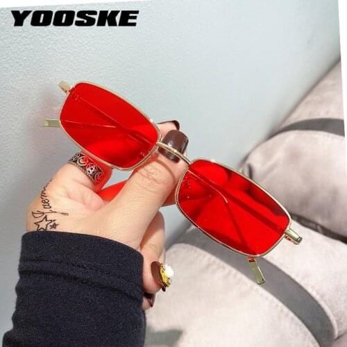 YOOSKE Small Frame Womens Sunglasses Men Vintage Rectangle Sun Glasses Female Male Luxury Brand Designer Metal Eyeglasses UV400