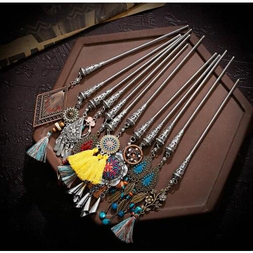 Tophanqi 12pcs/Lot Random Mix Hairpin Chinese Hairpins For Women Girls Boho Vintage Accessories Woman Jewelry Headdress Sticks
