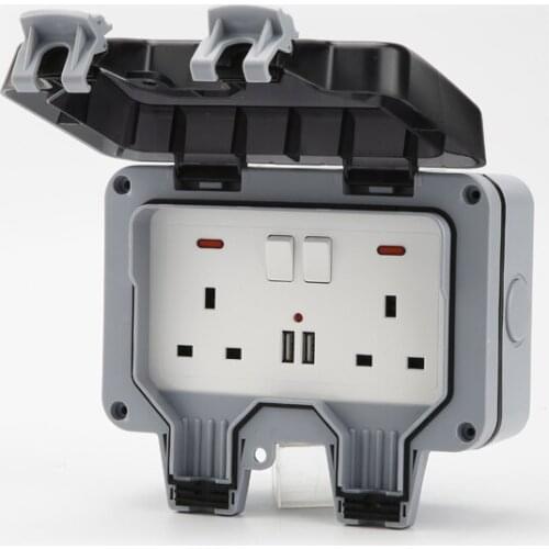 IP66 Waterproof Outdoor Wall Socket Box 16A Double UK /DE/FR/US Switch Outlet With USB Charging Bathroom Port Power Strip