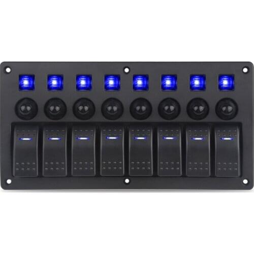 Waterproof 5pin 8 Gang On-Off Marine Car Panel Switch With Breakers Led Boat Switch Panels 12v AC 125V/10A 12V/20A 24V/10A