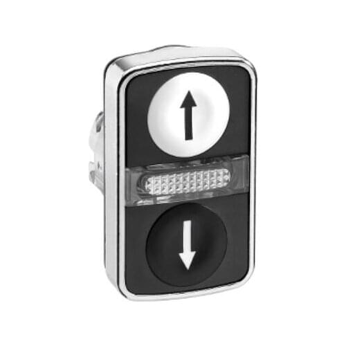ZB4BW7A1724 Harmony XB4, Illuminated double-headed push button head,metal, Ø22, 1 white flush UP ARROW + 1 pilot light + 1 black