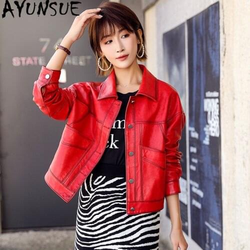 AYUNSUE Genuine Leather Jacket Women Short Sheepskin Coat Motorcycle Biker Jacket Spring Autumn Veste Femme 2020 WJ971 KJ3543