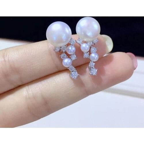 Natural fresh water pearl stud earring 925 sterling silver with cubic zircon fine women jewelry free shipping