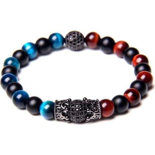 Natural Tiger eye stone beads bracelet for men cz beads charm beaded stone bracelets jewelry wholesale homme gifts wholesale