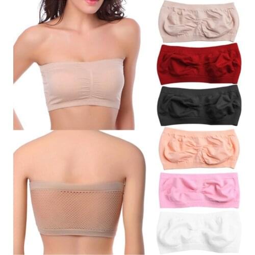 Women Strapless Bra Bandeau Tube Top Removable Pads Seamless Crop Soft Tops Sports Wear Strappy Bra