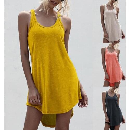 Summer New Women Sexy Vest Dress Crew Neck Sleeveless Solid Color Big Hem Oversize Party Ladies Casual One Piece Suit xxxl