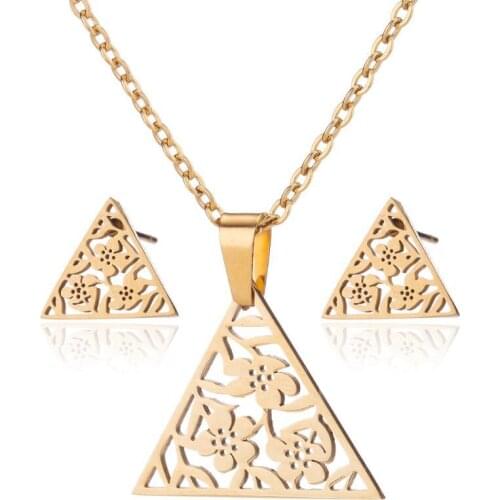 AsJerlya Retro Simple Stainless Steel Geometric Triangle Hollow Stud Necklace Wholesale Fashion Flower Clavicle Chain For Women