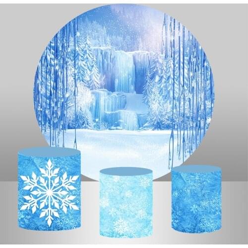 Winter Wonderland Backdrops Snowflake Baby Child Birthday Party Photography Backgrounds for Photo Studio Round Backdrop Cover