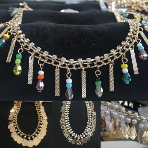 1pcs Pendant Fringed Pearl Beaded Rhinestones Applique Crystal Chain Lace Trims DIY Sewing Clothing Sandals Material Accessories