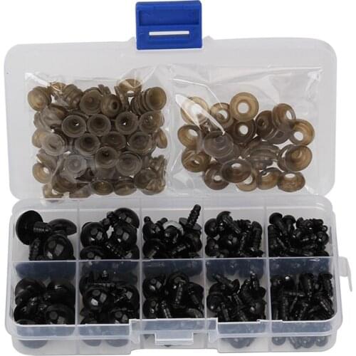 142pcs Mixed Size 6/8/9/10/12mm Black Plastic Screw Safety Eyes Accessories for Teddy Bear Doll Plush Animals Toys Craft Making