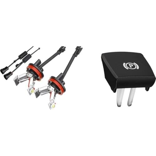 3 Pcs Car Accessories: 2 Pcs Car LED Angel Eye Light H8 Light Bulb & 1 Pcs Car Parking Hand Brake P Button Switch Cover