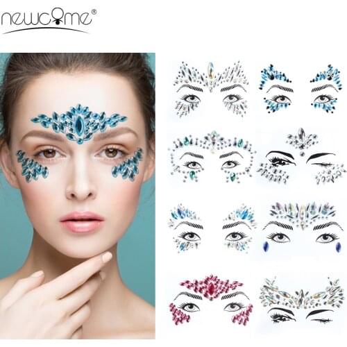 Shiny Face Decoration 3D Sexy Face Tattoo Stickers Temporary Sticker Trendy Shiny Acrylic Drill Sticker Temporary Tattoo Sticker