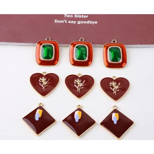 4pcs Korean Fashion Elegant Earrings For Women retro rose love painted geometry pendant earring material DIY jewelry accessories