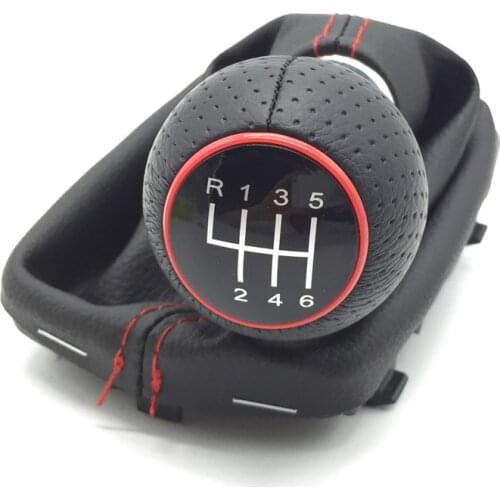 5/6 Speed 12mm Car Gear Shift Knob Lever Stick Handle Gaiter Boot Cover Case Red Stitch For audi A3 S3 2001 2002 2003