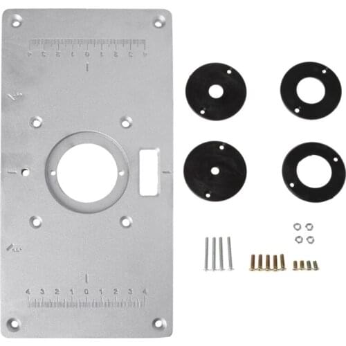 Aluminum Router Table Insert Plate w/ 4 Rings Screws For Woodworking Benches Tools Silver Router Table Plate