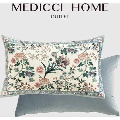 Medicci Home Accent Pillow Case Oriental Flowers And Birds Print Gray Blue Lumbar Cushion Cover For Sofa Bed Couch Dropshipping